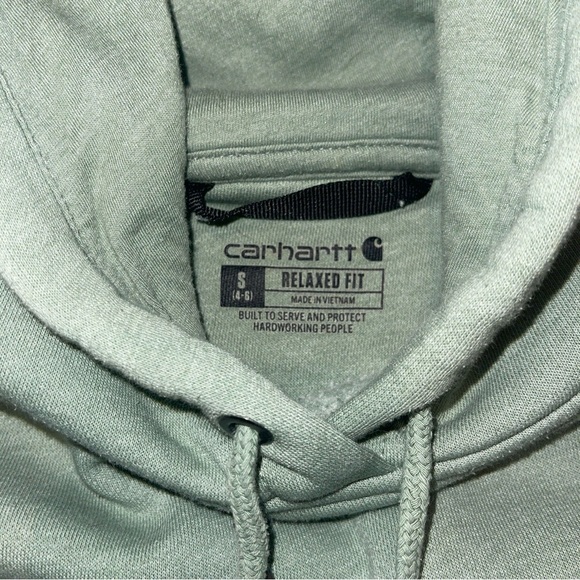 Carhartt Womens Size S 4-6 Relaxed Fit Midweight Green Graphic Hoodie Sweatshirt - Picture 3 of 3